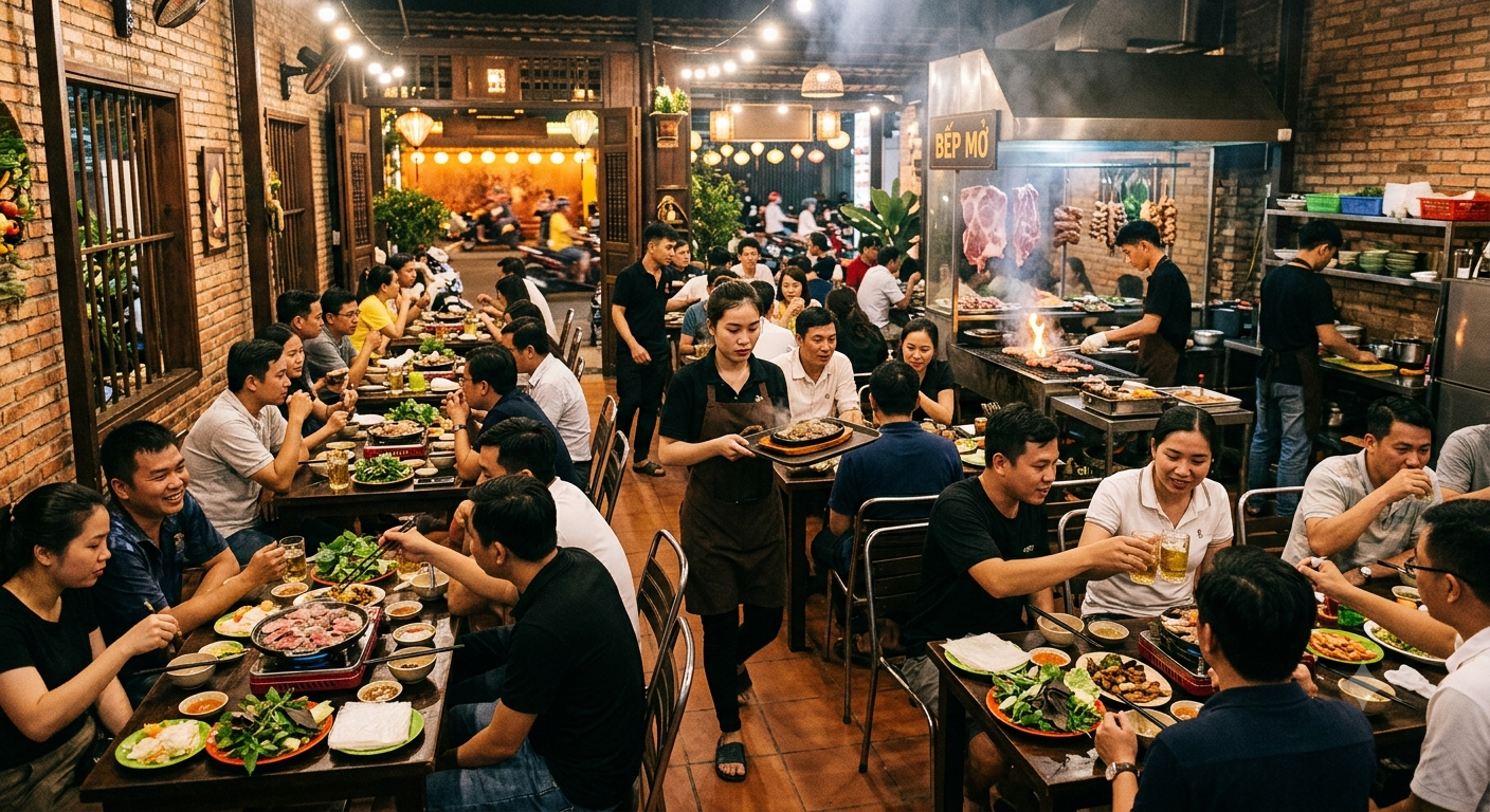 Đặc điểm không gian và nhịp hoạt động của nhà hàng theo từng thời điểm