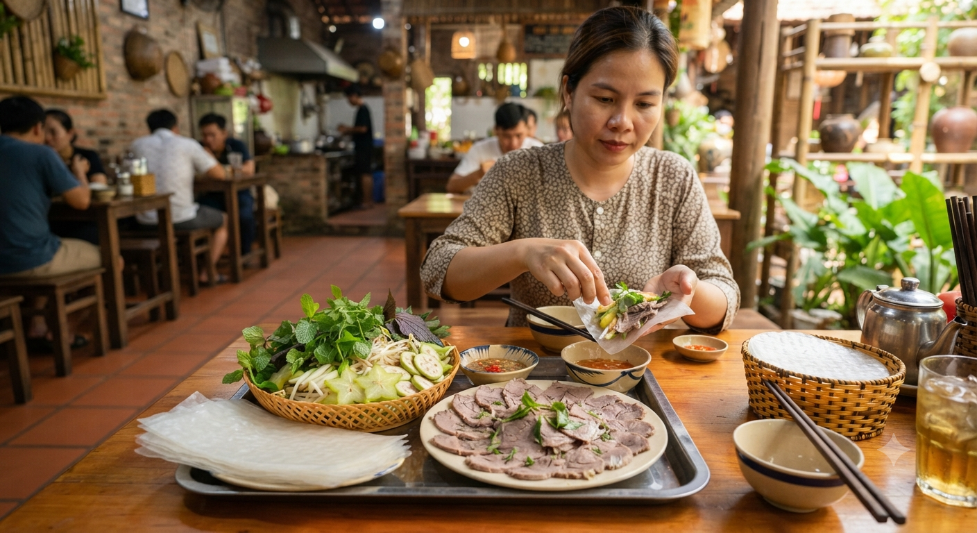 Bò tơ hấp cuốn bánh tráng - Món khai vị không thể bỏ qua